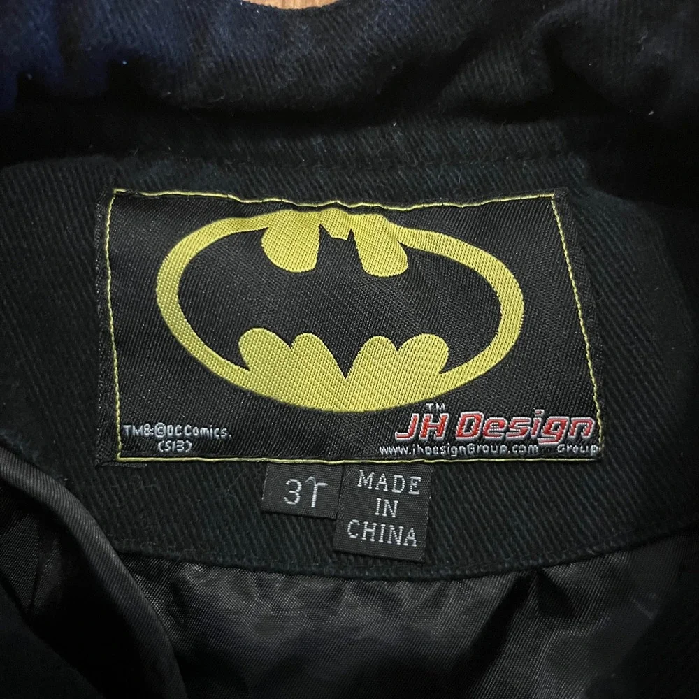 Vtg JH Design Batman Jacket Boys 3T Black‎ Caped Crusader Varsity Snap Front